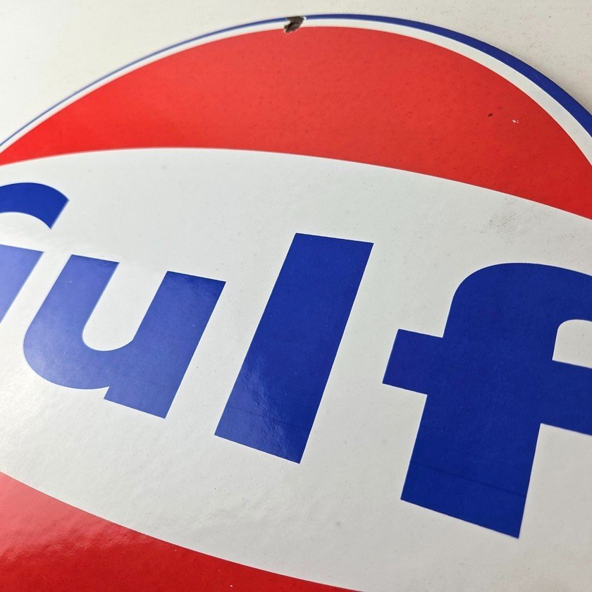 Vintage Gulf Gasoline Sign - Large Service Station Gas Pump Advertising Sign - Image 12