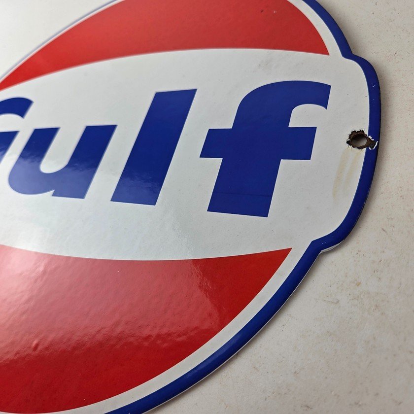 Vintage Gulf Gasoline Sign - Large Service Station Gas Pump Advertising Sign - Image 13