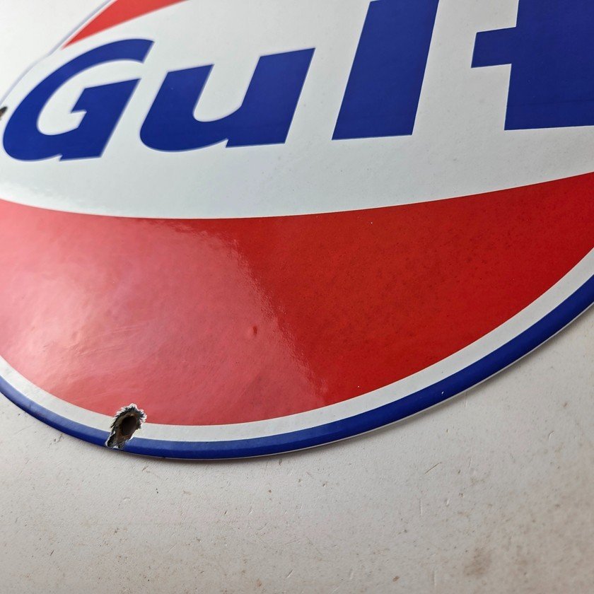 Vintage Gulf Gasoline Sign - Large Service Station Gas Pump Advertising Sign - Image 14
