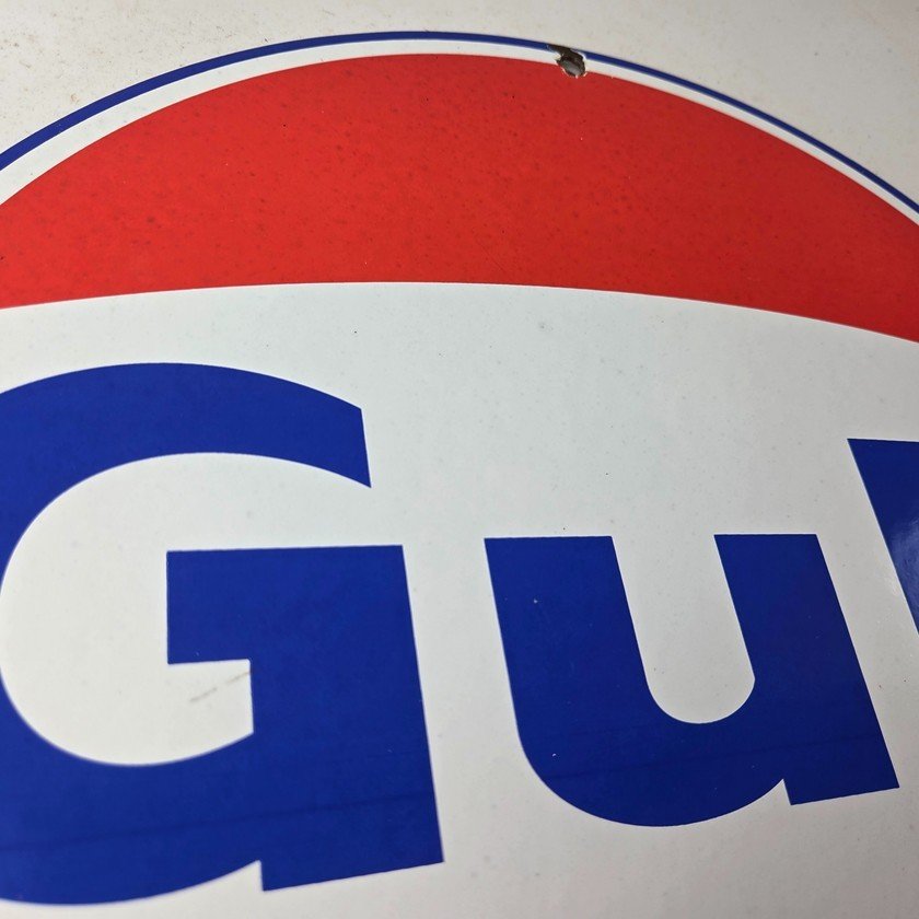 Vintage Gulf Gasoline Sign - Large Service Station Gas Pump Advertising Sign - Image 5