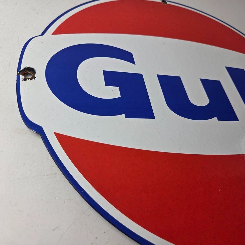Vintage Gulf Gasoline Sign - Large Service Station Gas Pump Advertising Sign - Image 6
