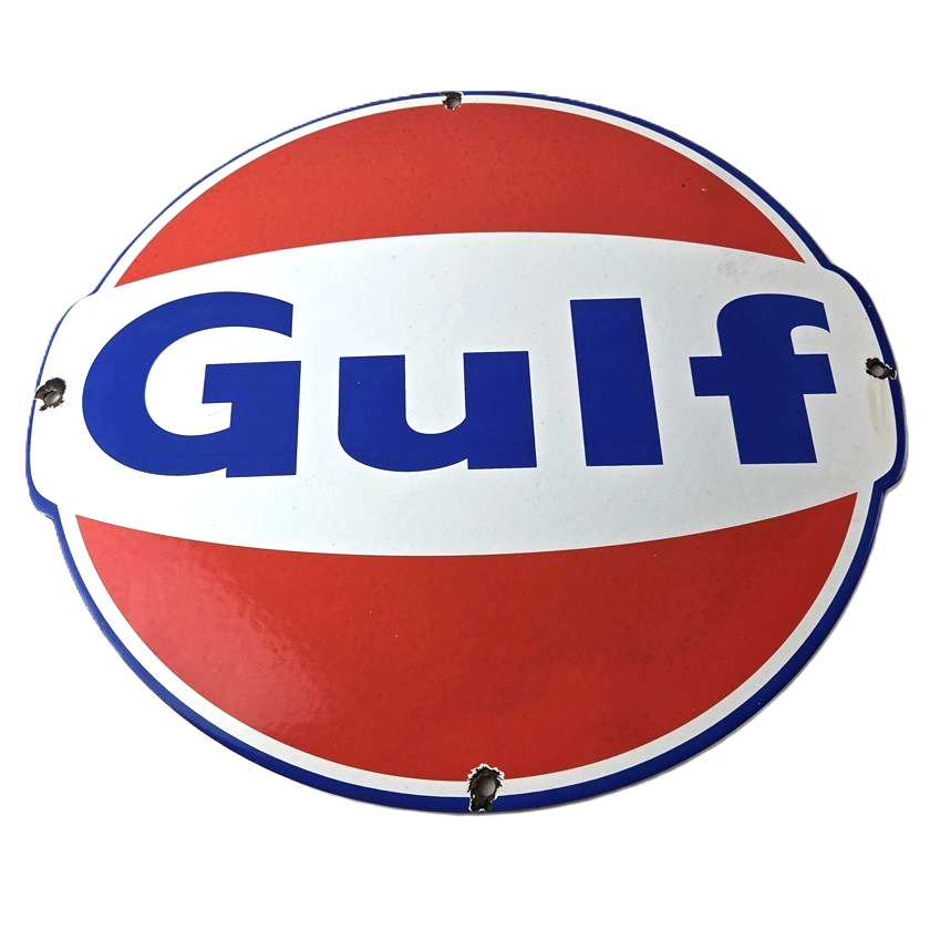 Vintage Gulf Gasoline Sign - Large Service Station Gas Pump Advertising Sign