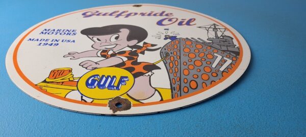 Vintage Gulf Gasoline Sign Pride Oil Marine Gas Pump Station Porcelain Sign 305863548621 10