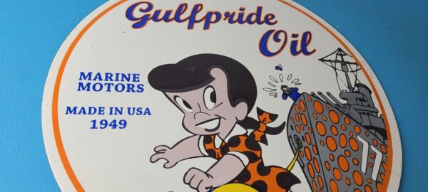 Vintage Gulf Gasoline Sign Pride Oil Marine Gas Pump Station Porcelain Sign 305863548621 5