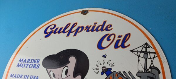 Vintage Gulf Gasoline Sign Pride Oil Marine Gas Pump Station Porcelain Sign 305863548621 7