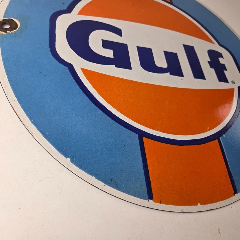 Vintage Gulf Gasoline Sign - Racing Service Station Gas Pump Plate Service Sign - Image 11