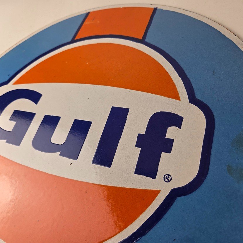 Vintage Gulf Gasoline Sign - Racing Service Station Gas Pump Plate Service Sign - Image 12