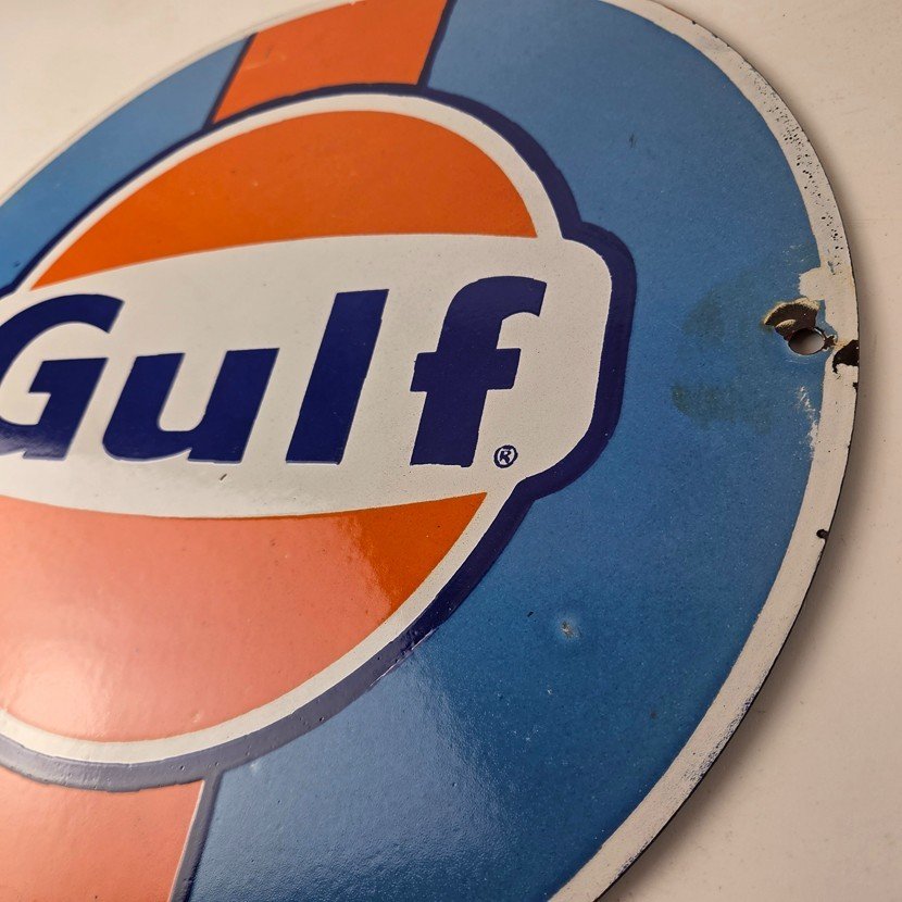 Vintage Gulf Gasoline Sign - Racing Service Station Gas Pump Plate Service Sign - Image 13