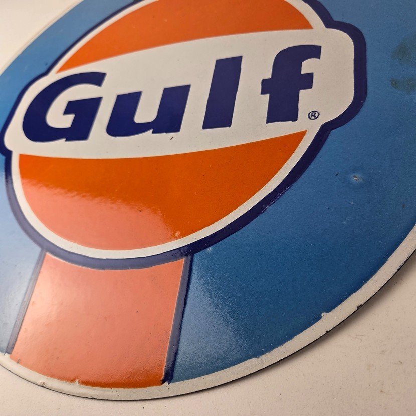 Vintage Gulf Gasoline Sign - Racing Service Station Gas Pump Plate Service Sign - Image 14