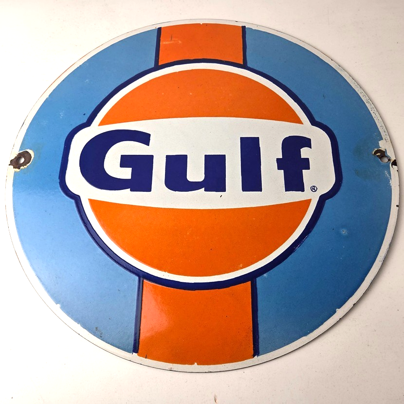 Vintage Gulf Gasoline Sign - Racing Service Station Gas Pump Plate Service Sign - Image 15