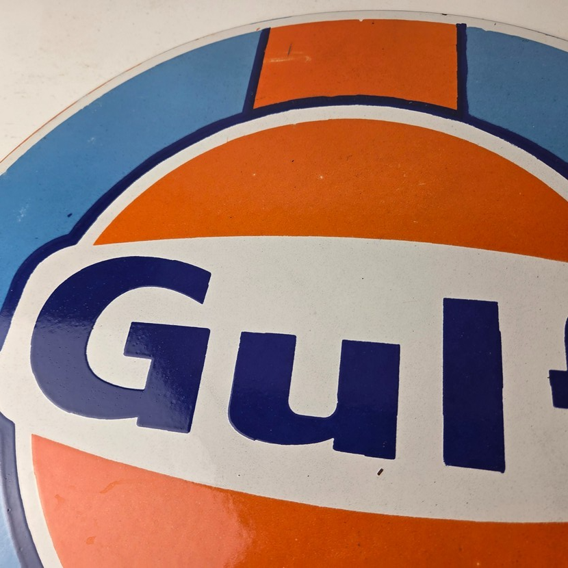 Vintage Gulf Gasoline Sign - Racing Service Station Gas Pump Plate Service Sign - Image 3