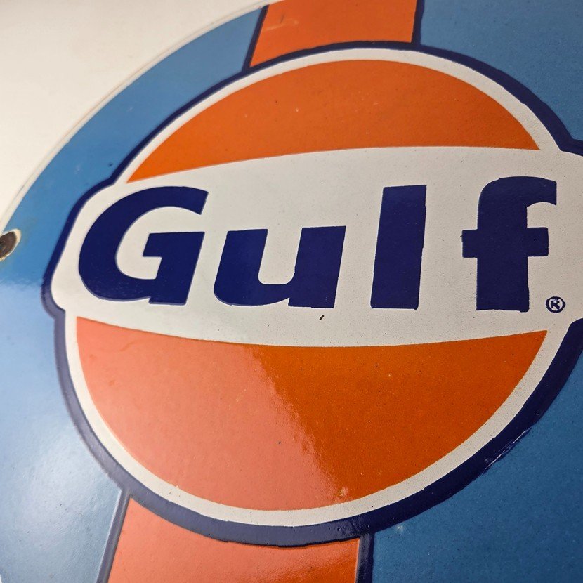 Vintage Gulf Gasoline Sign - Racing Service Station Gas Pump Plate Service Sign - Image 4