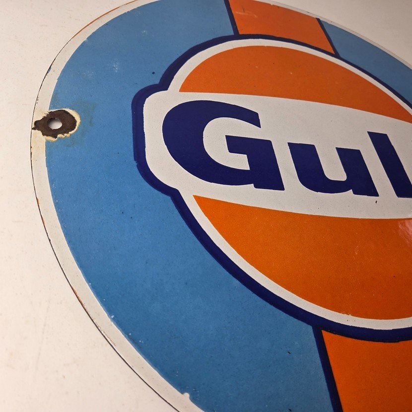 Vintage Gulf Gasoline Sign - Racing Service Station Gas Pump Plate Service Sign - Image 6