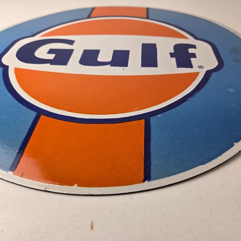 Vintage Gulf Gasoline Sign - Racing Service Station Gas Pump Plate Service Sign - Image 10
