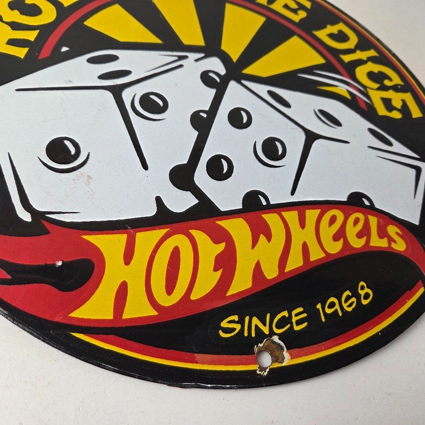 Vintage Hot Wheels Sign - Dice Die Cast Cars Porcelain Gas Station Pump Sign - Image 11