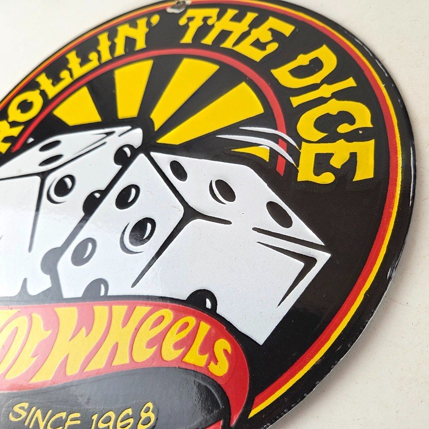 Vintage Hot Wheels Sign - Dice Die Cast Cars Porcelain Gas Station Pump Sign - Image 13