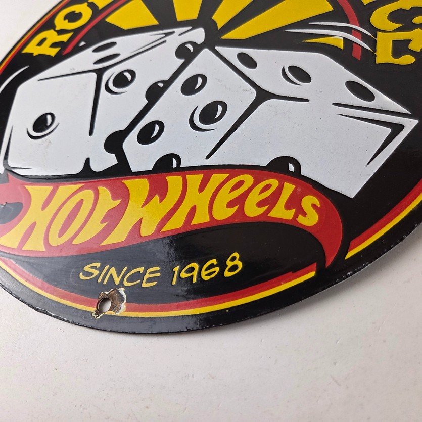 Vintage Hot Wheels Sign - Dice Die Cast Cars Porcelain Gas Station Pump Sign - Image 14