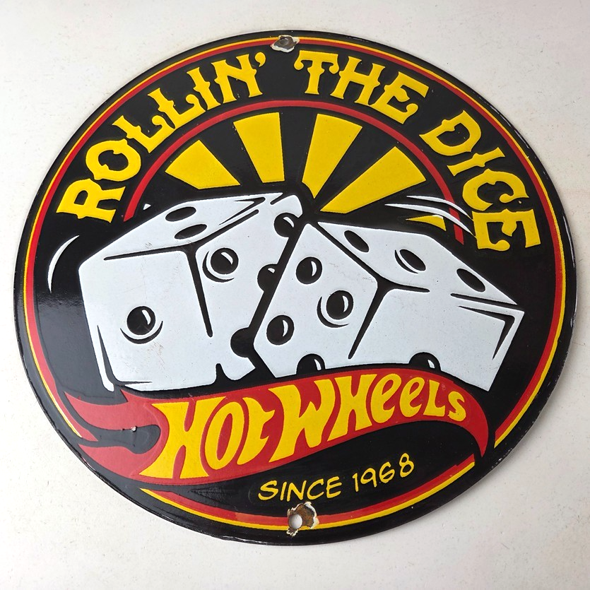 Vintage Hot Wheels Sign - Dice Die Cast Cars Porcelain Gas Station Pump Sign - Image 15