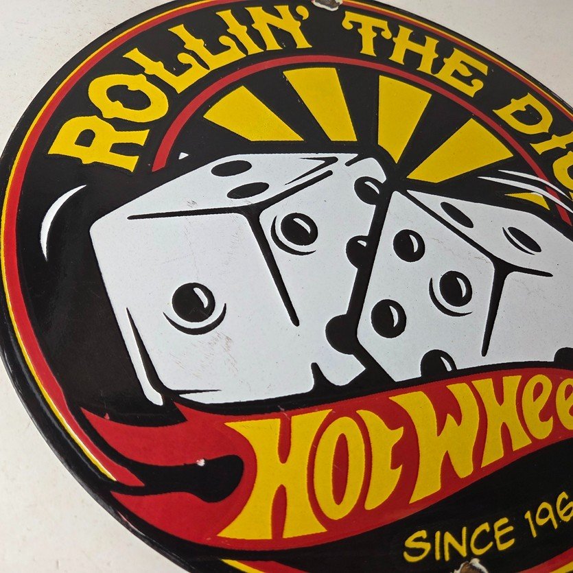 Vintage Hot Wheels Sign - Dice Die Cast Cars Porcelain Gas Station Pump Sign - Image 6