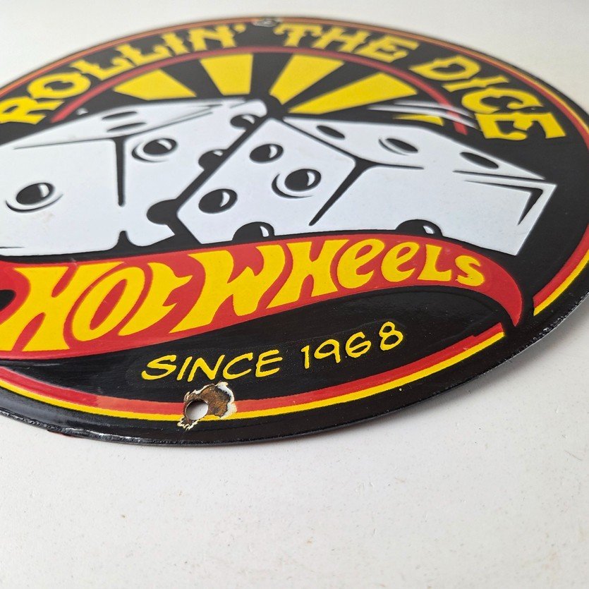 Vintage Hot Wheels Sign - Dice Die Cast Cars Porcelain Gas Station Pump Sign - Image 10