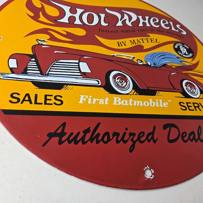 Vintage Hot Wheels Sign - Mattel Batman Die Cast Cars Porcelain Gas Pump Sign - Image 11