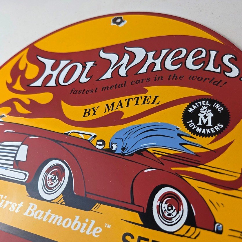 Vintage Hot Wheels Sign - Mattel Batman Die Cast Cars Porcelain Gas Pump Sign - Image 12