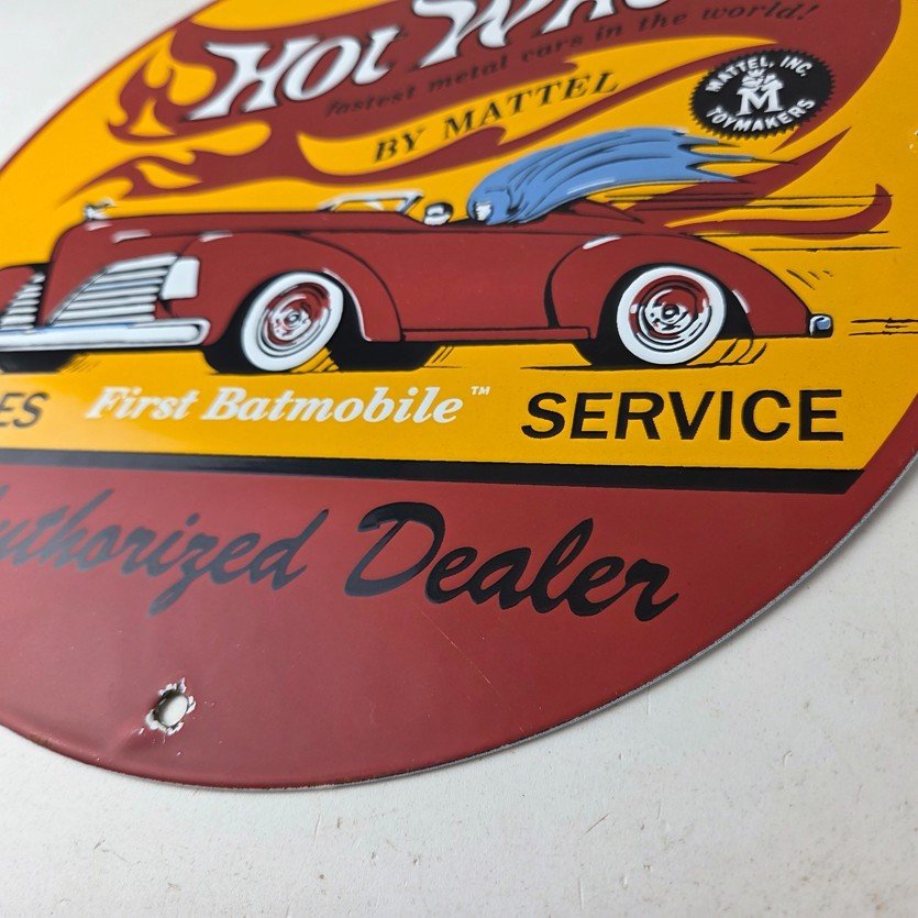Vintage Hot Wheels Sign - Mattel Batman Die Cast Cars Porcelain Gas Pump Sign - Image 14