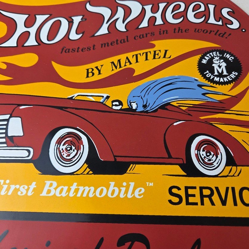 Vintage Hot Wheels Sign - Mattel Batman Die Cast Cars Porcelain Gas Pump Sign - Image 3