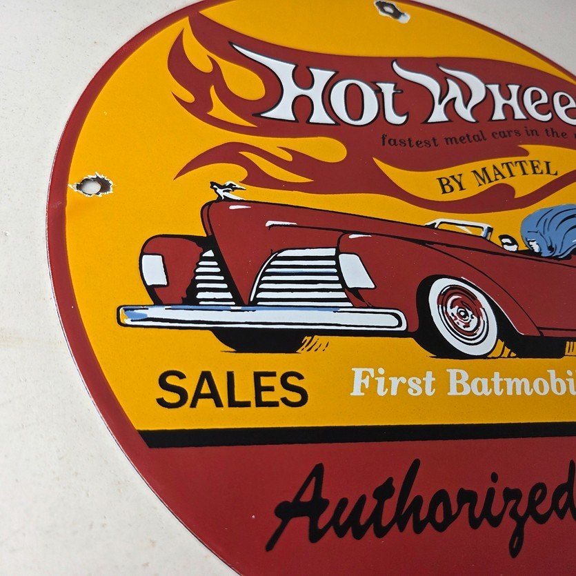Vintage Hot Wheels Sign - Mattel Batman Die Cast Cars Porcelain Gas Pump Sign - Image 6
