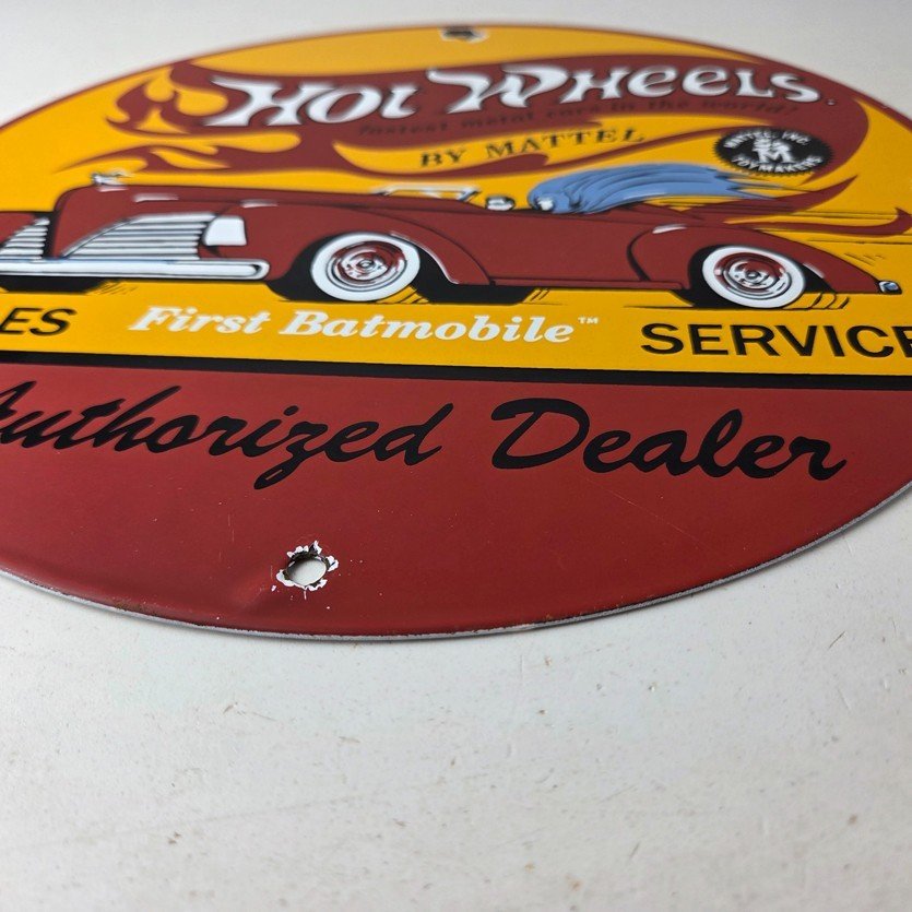 Vintage Hot Wheels Sign - Mattel Batman Die Cast Cars Porcelain Gas Pump Sign - Image 10