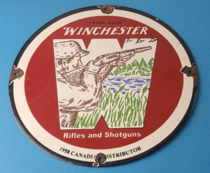 Vintage Hunting Sign Winchester Rifles Shotguns Firearms Porcelain Sign 305879102301