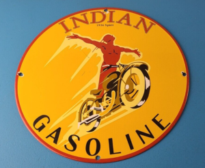 Vintage Idaho Gasoline Sign Indian Chief Gas Motor Oil Pump Porcelain Sign 305879362891