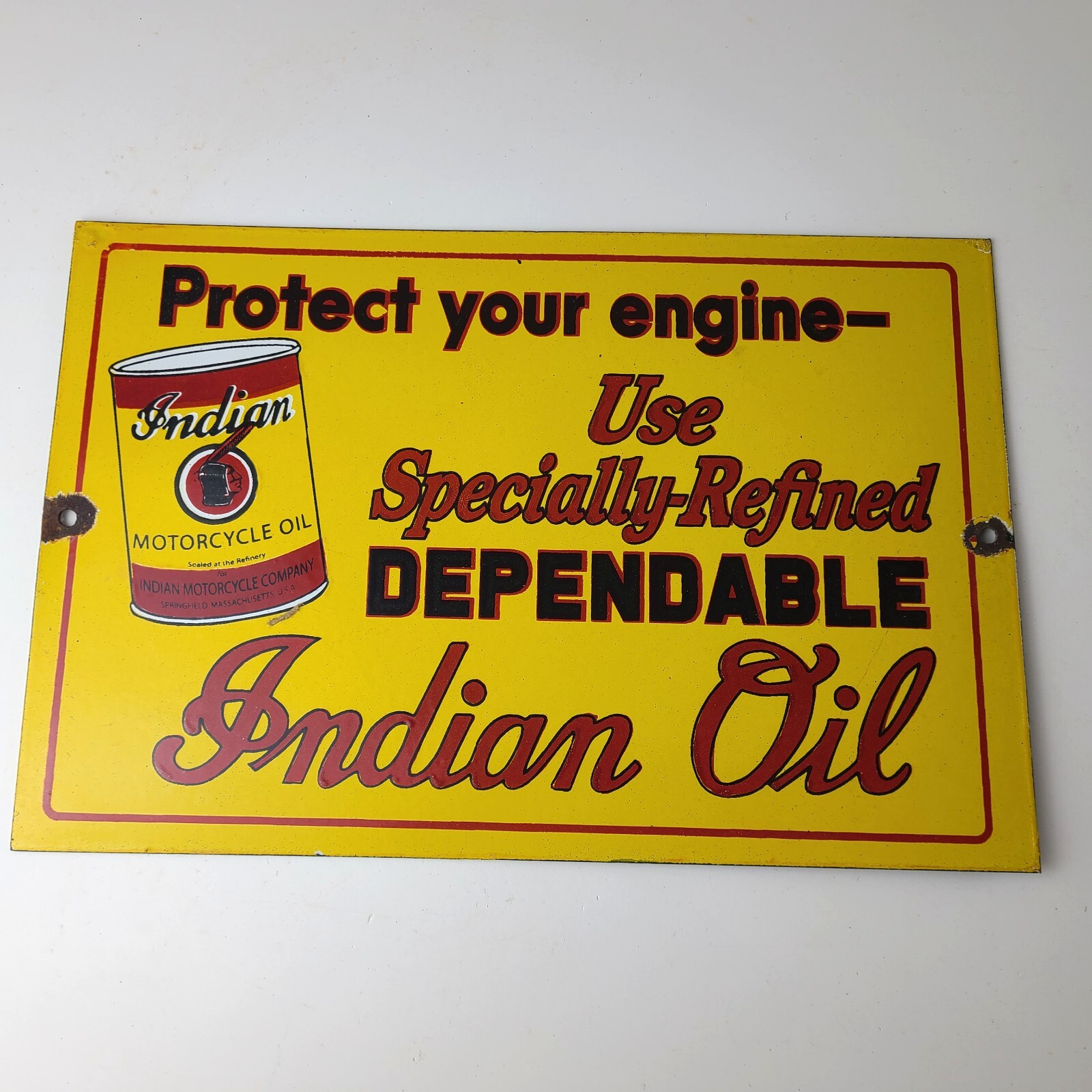 Vintage Indian Motorcycle Oil Sign - Porcelain Part Motor Service Parts Gas Sign - Image 12