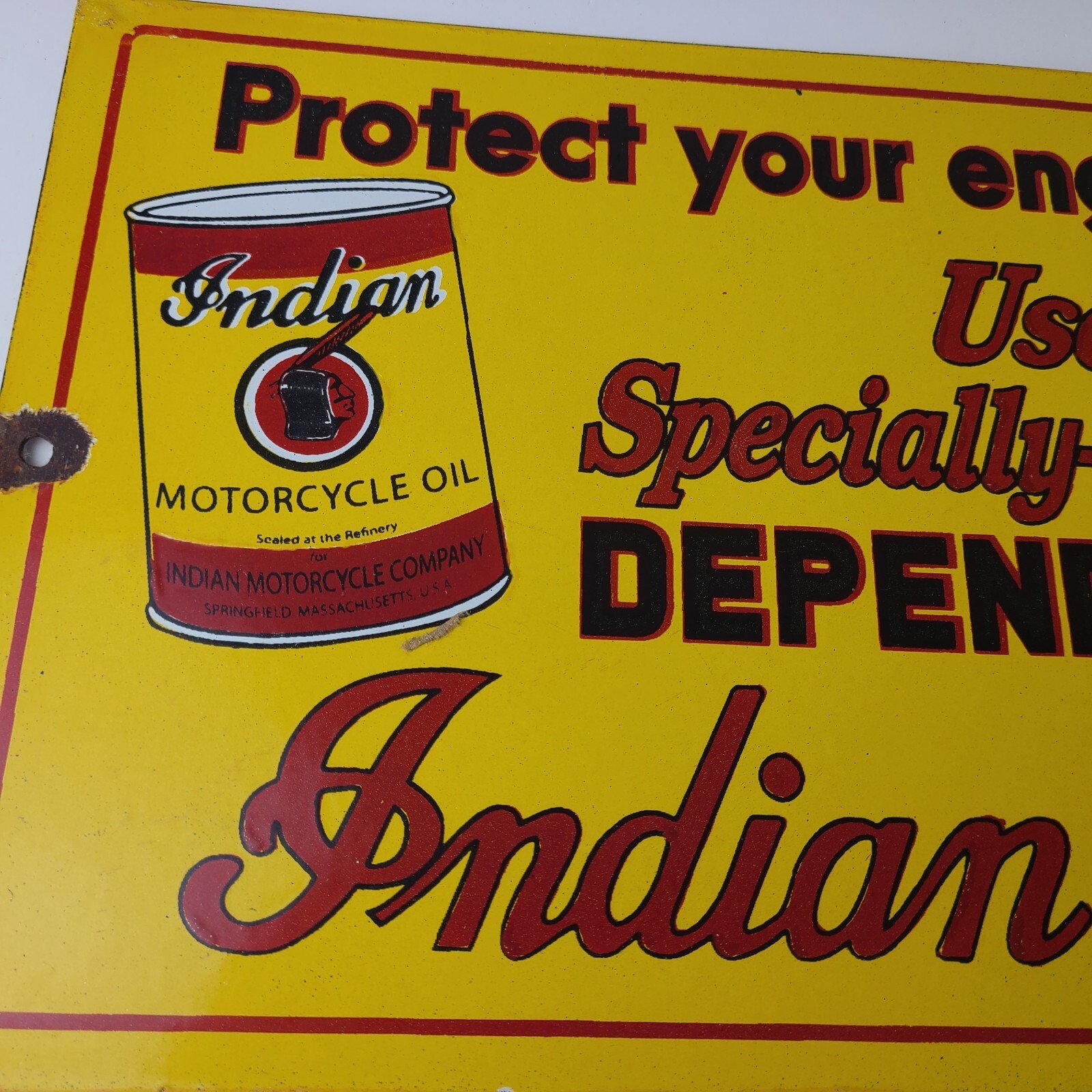 Vintage Indian Motorcycle Oil Sign - Porcelain Part Motor Service Parts Gas Sign - Image 4