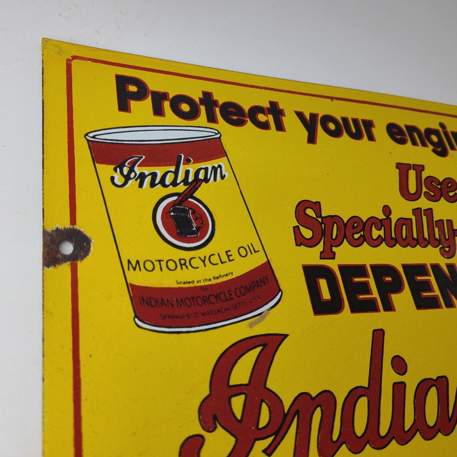 Vintage Indian Motorcycle Oil Sign - Porcelain Part Motor Service Parts Gas Sign - Image 5