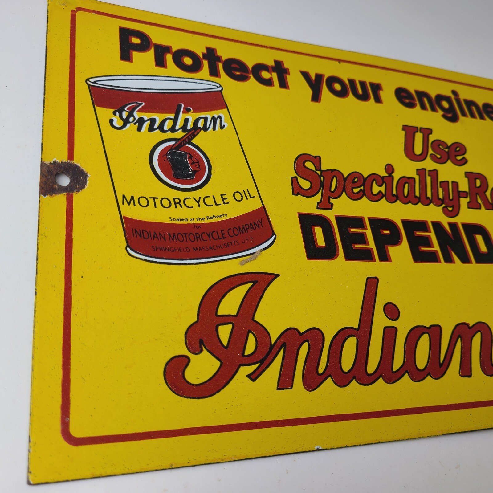 Vintage Indian Motorcycle Oil Sign - Porcelain Part Motor Service Parts Gas Sign - Image 6
