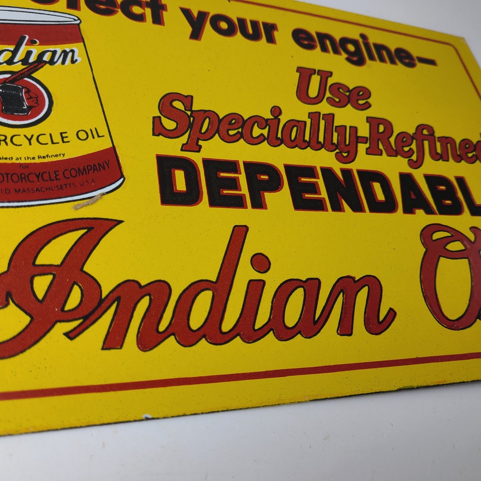Vintage Indian Motorcycle Oil Sign - Porcelain Part Motor Service Parts Gas Sign - Image 7
