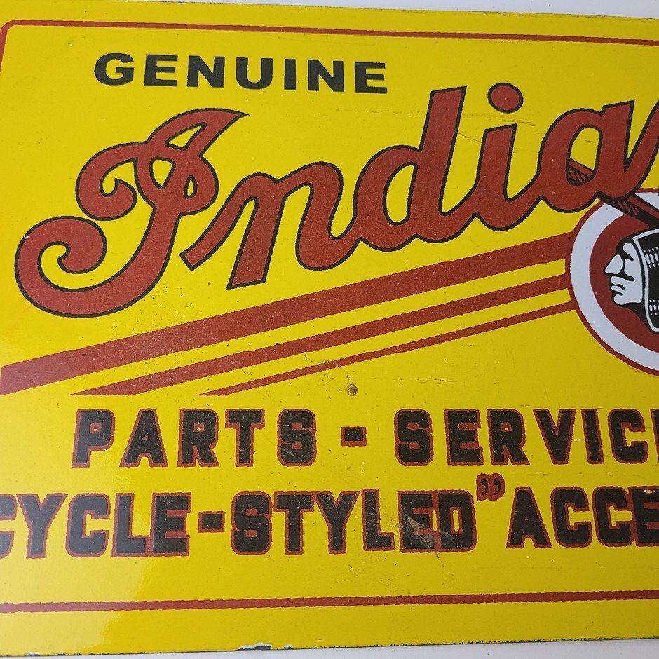 Vintage Indian Motorcycle Sign - Porcelain Parts Motor Service Parts Gas Sign - Image 4