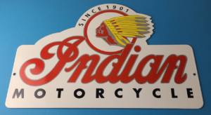 Vintage Indian Motorcycles Sign Gas Pump Service Station Dealer Porcelain Sign 305856792691