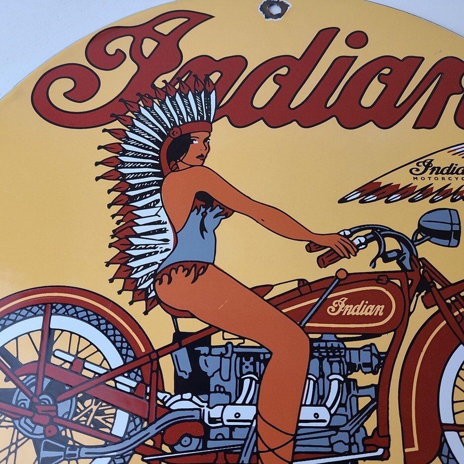 Vintage Indian Motorcycles Sign - Porcelain Gas Pump Service Station Sign - Image 3