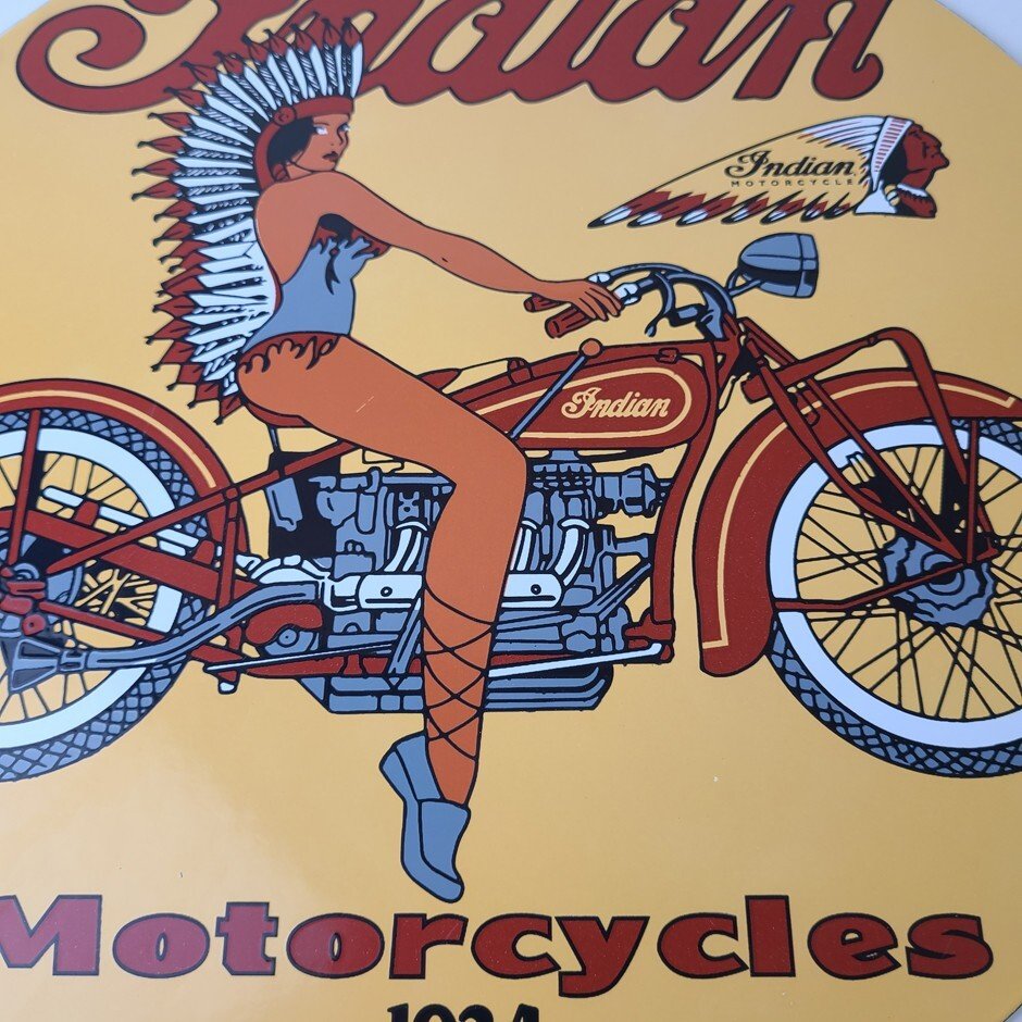 Vintage Indian Motorcycles Sign - Porcelain Gas Pump Service Station Sign - Image 4