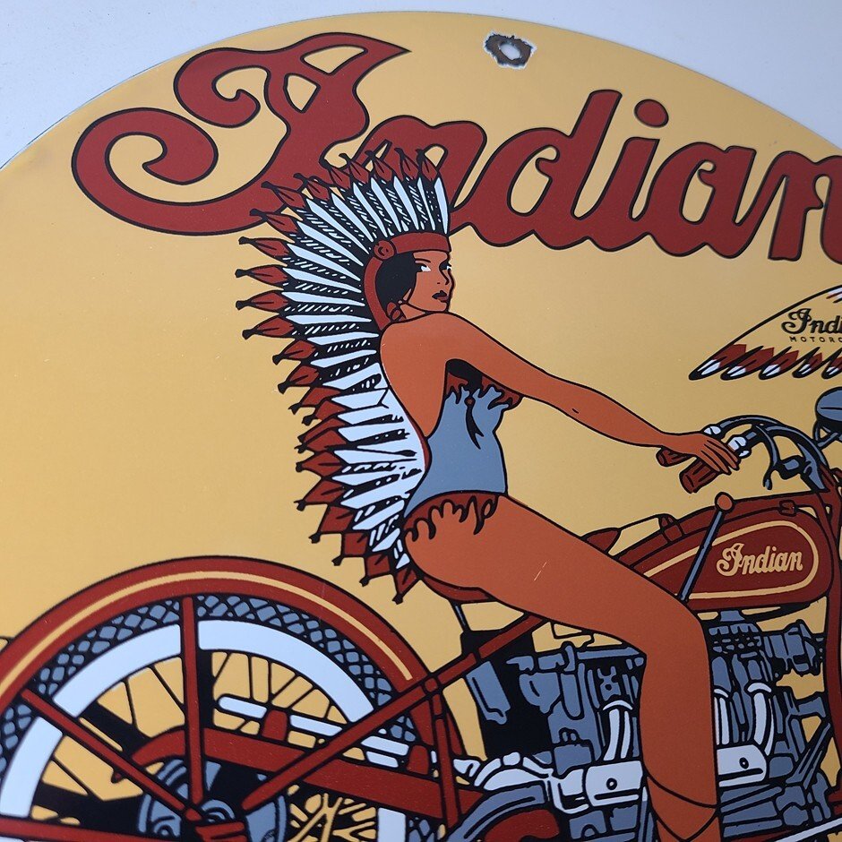 Vintage Indian Motorcycles Sign - Porcelain Gas Pump Service Station Sign - Image 5