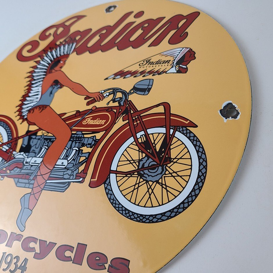 Vintage Indian Motorcycles Sign - Porcelain Gas Pump Service Station Sign - Image 9