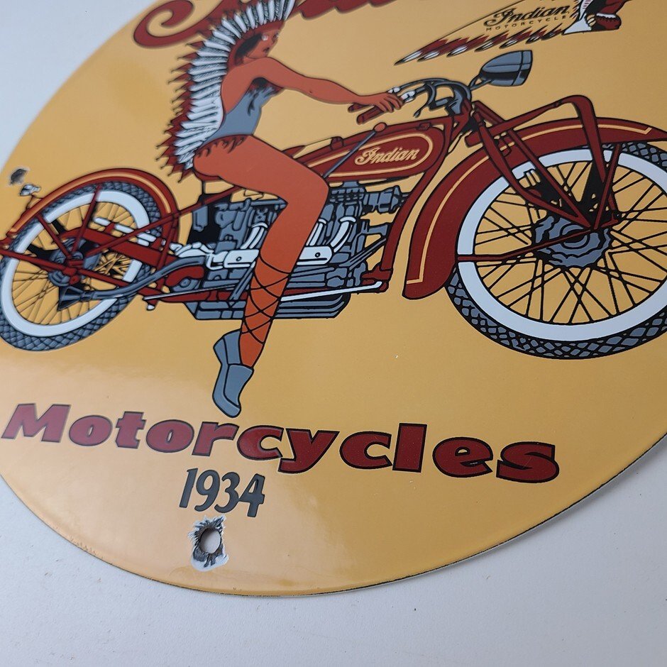 Vintage Indian Motorcycles Sign - Porcelain Gas Pump Service Station Sign - Image 10