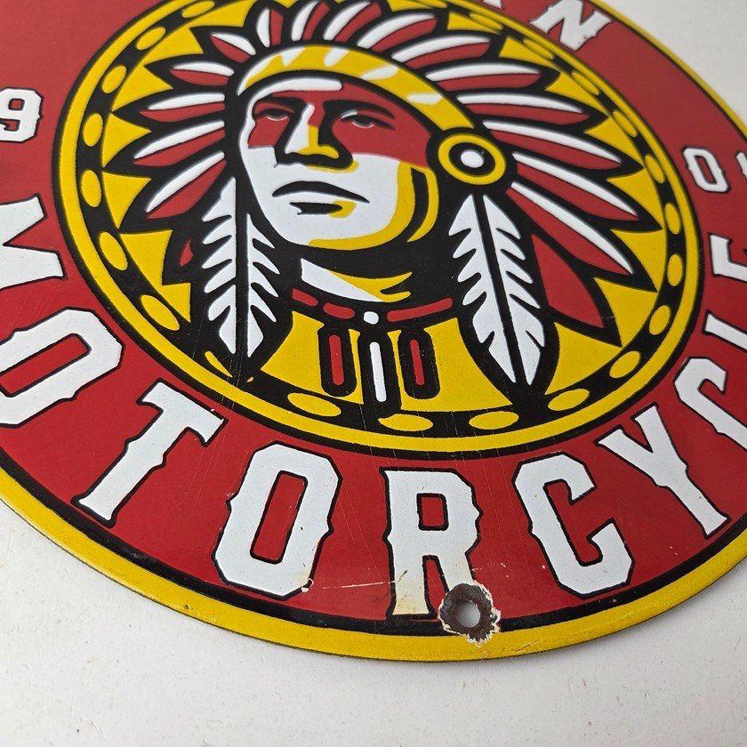 Vintage Indian Porcelain Sign - Chief Headdress Motorcycle Logo Sign - Image 11