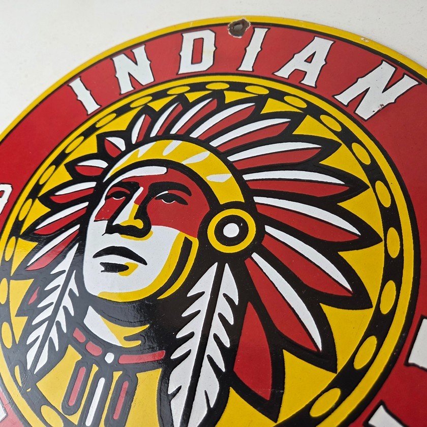 Vintage Indian Porcelain Sign - Chief Headdress Motorcycle Logo Sign - Image 12