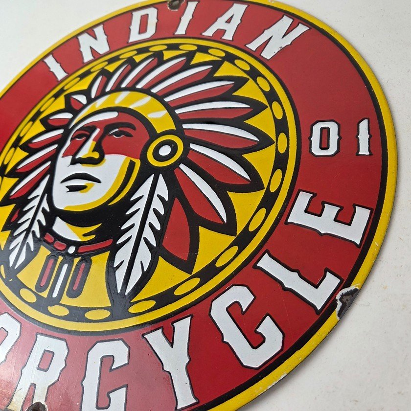 Vintage Indian Porcelain Sign - Chief Headdress Motorcycle Logo Sign - Image 13