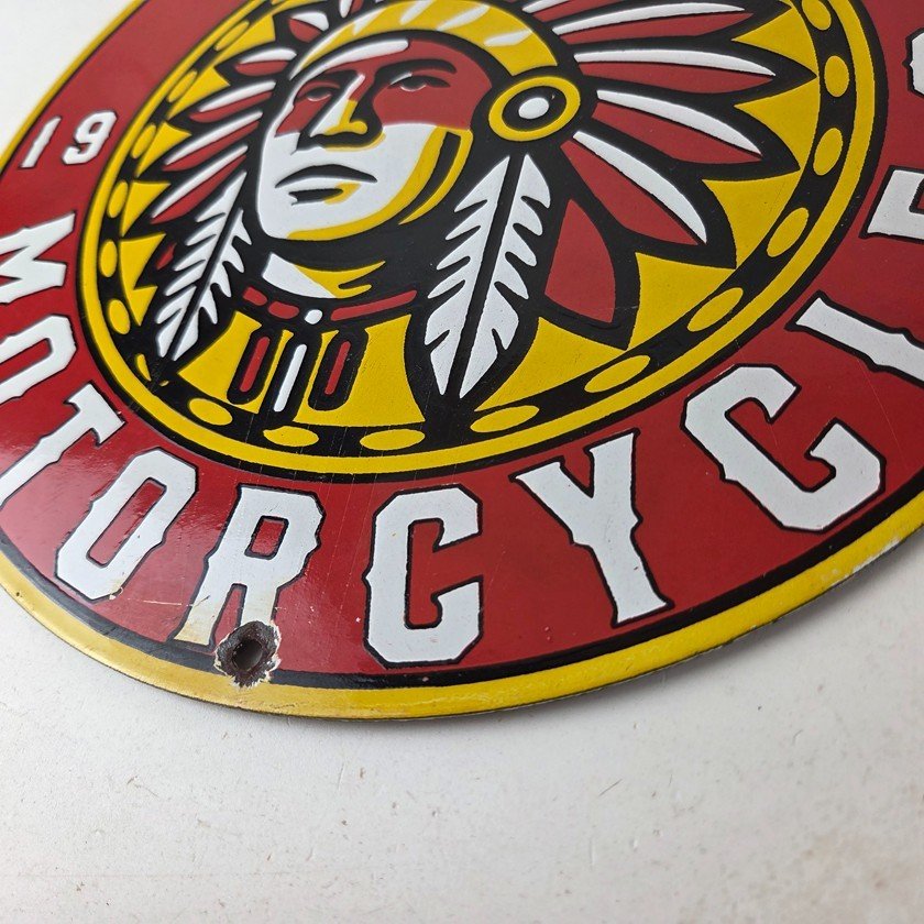 Vintage Indian Porcelain Sign - Chief Headdress Motorcycle Logo Sign - Image 14