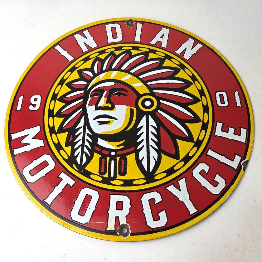 Vintage Indian Porcelain Sign - Chief Headdress Motorcycle Logo Sign - Image 15