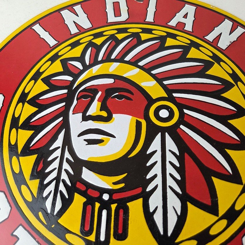 Vintage Indian Porcelain Sign - Chief Headdress Motorcycle Logo Sign - Image 3